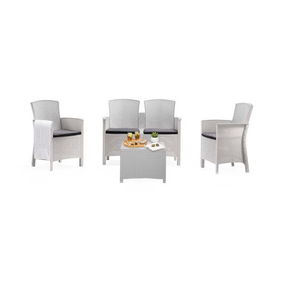 Ensemble de salon d'extérieur asiak, salon de jardin avec coussins, salon d'intérieur effet rotin, 100% made in italy, blanc