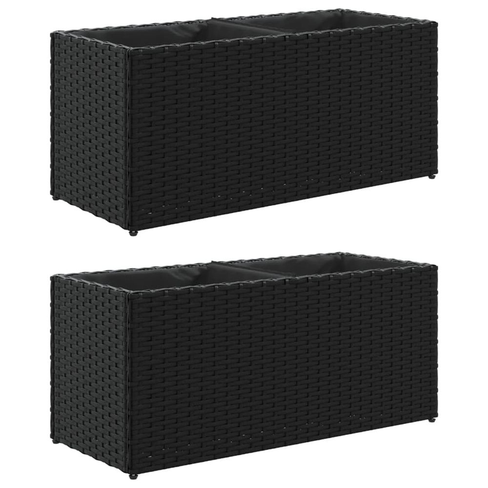 Jardinière d'extérieurs avec 2 pots 2 pcs noir 72x30x32 cm résine tressée