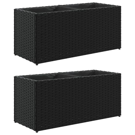 Jardinière d'extérieurs avec 2 pots 2 pcs noir 72x30x32 cm résine tressée
