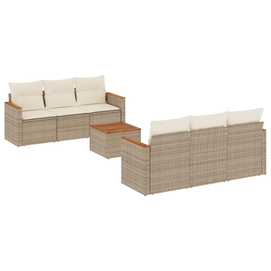 Salon de jardin avec coussins 7 pcs beige résine tressée