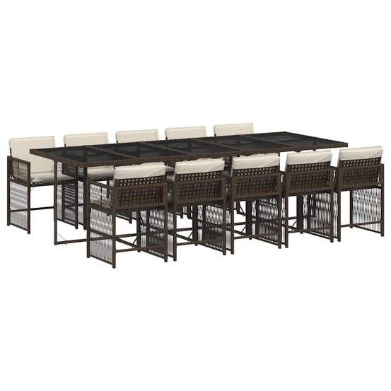 Ensemble à manger de jardin et coussins 11 pcs marron rotin