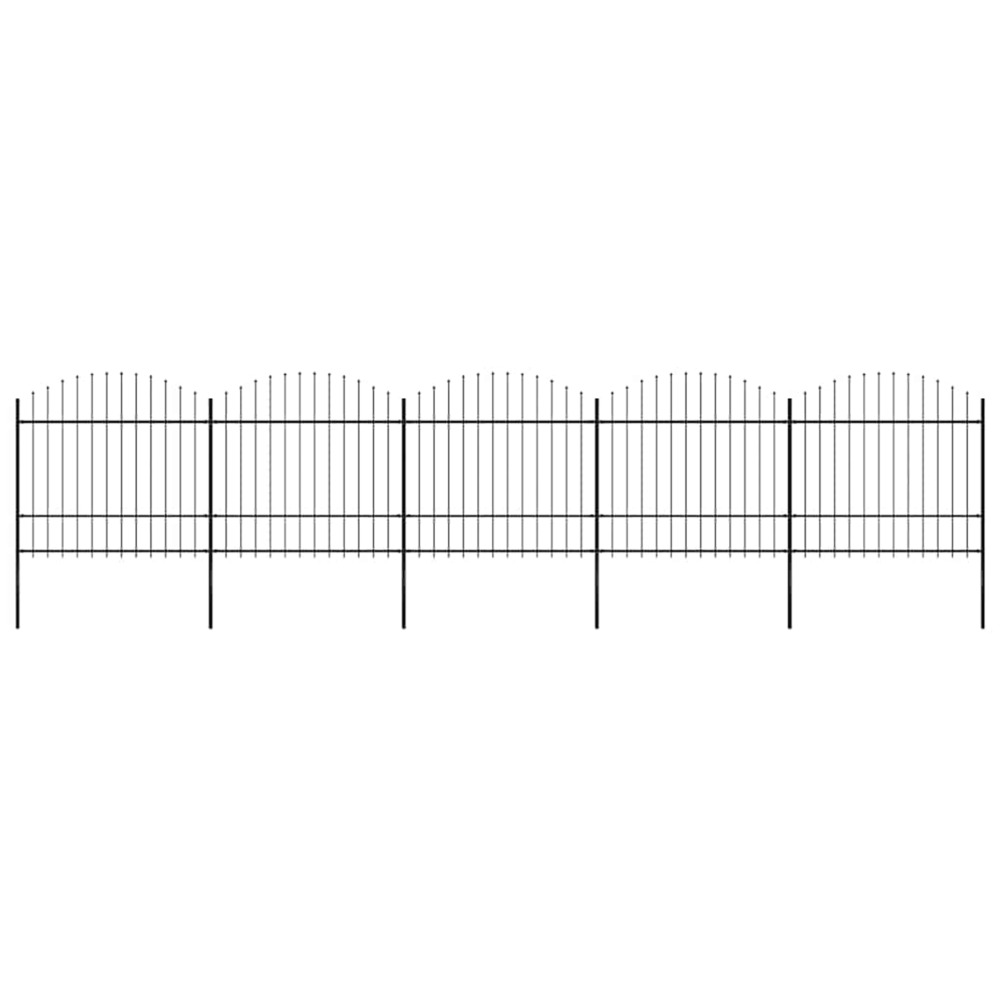 Clôture de jardin avec dessus en forme de lance en acier 892,5 x 175 cm noir
