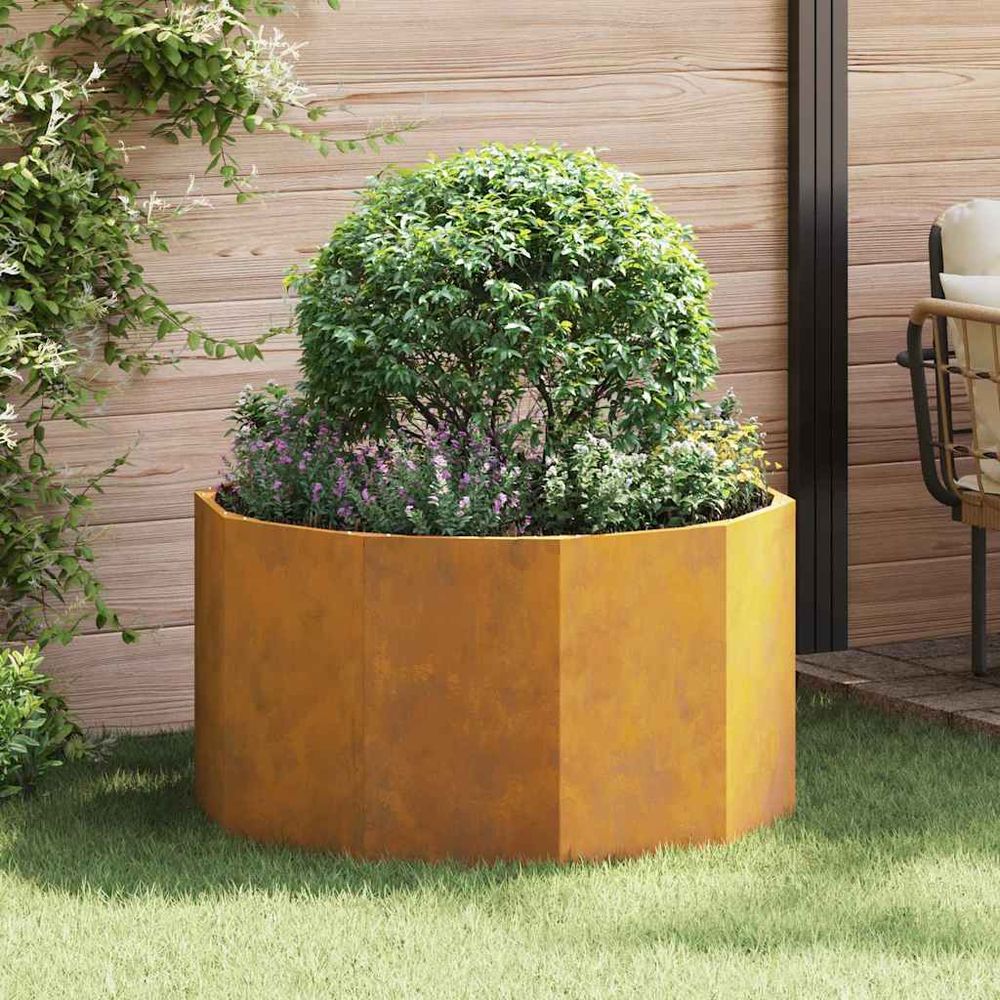 Jardinière ronde acier corten effet rouillé 90x90x50 cm