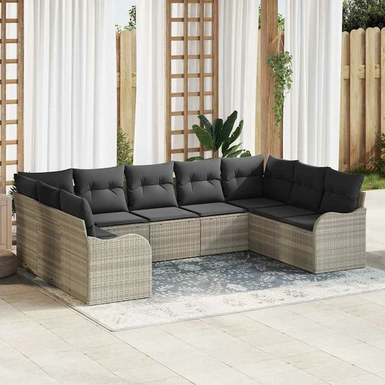 Ensemble de canapé de jardin 9 pcs gris clair poly rotin