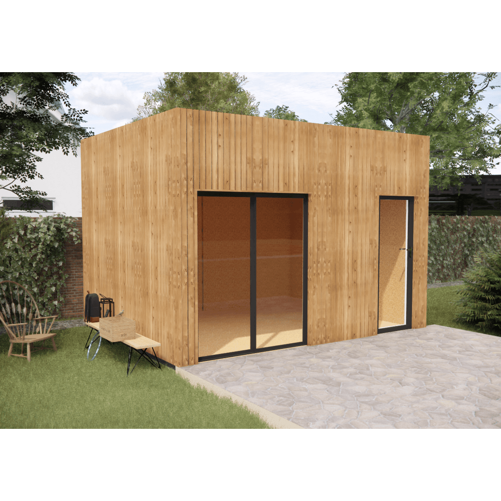 Studio de jardin 4 saisons en bois 4,4 x 3,5 x 3,2 m / isolation re2020 avec plancher isolé / menuiseries alu k-line