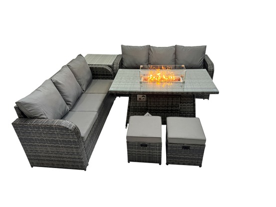 Salon de jardin avec table de foyer à gaz 8 places gris foncé mixte