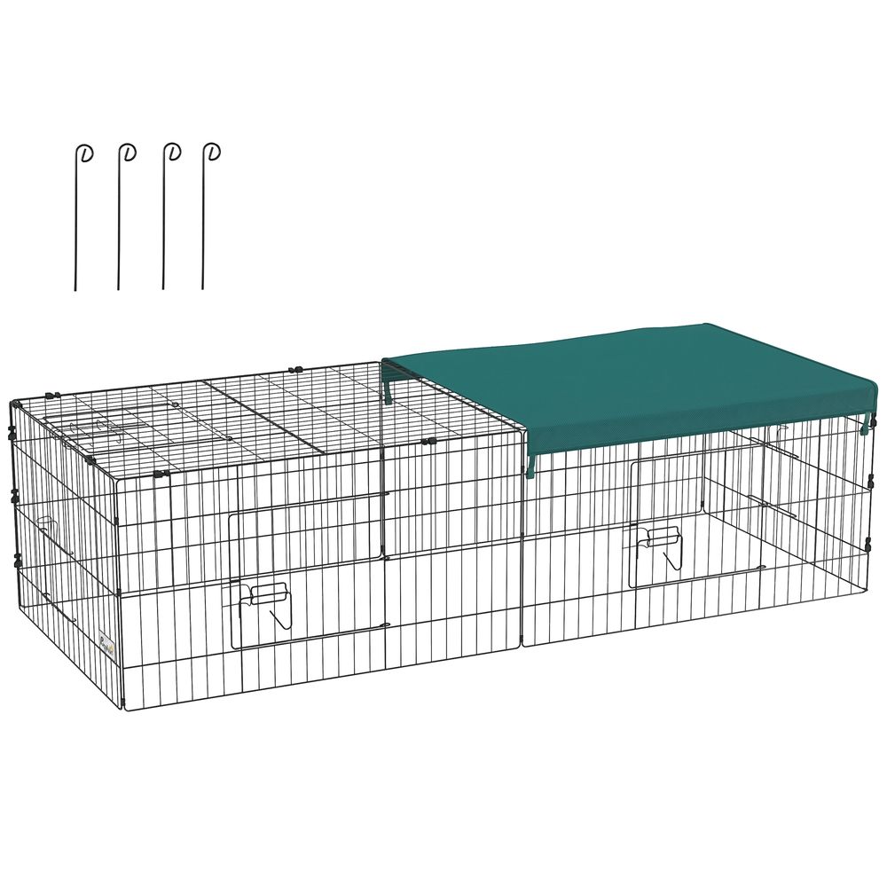 Enclos cage en acier pour petits lapins avec bâche protection 185x75x50cm vert