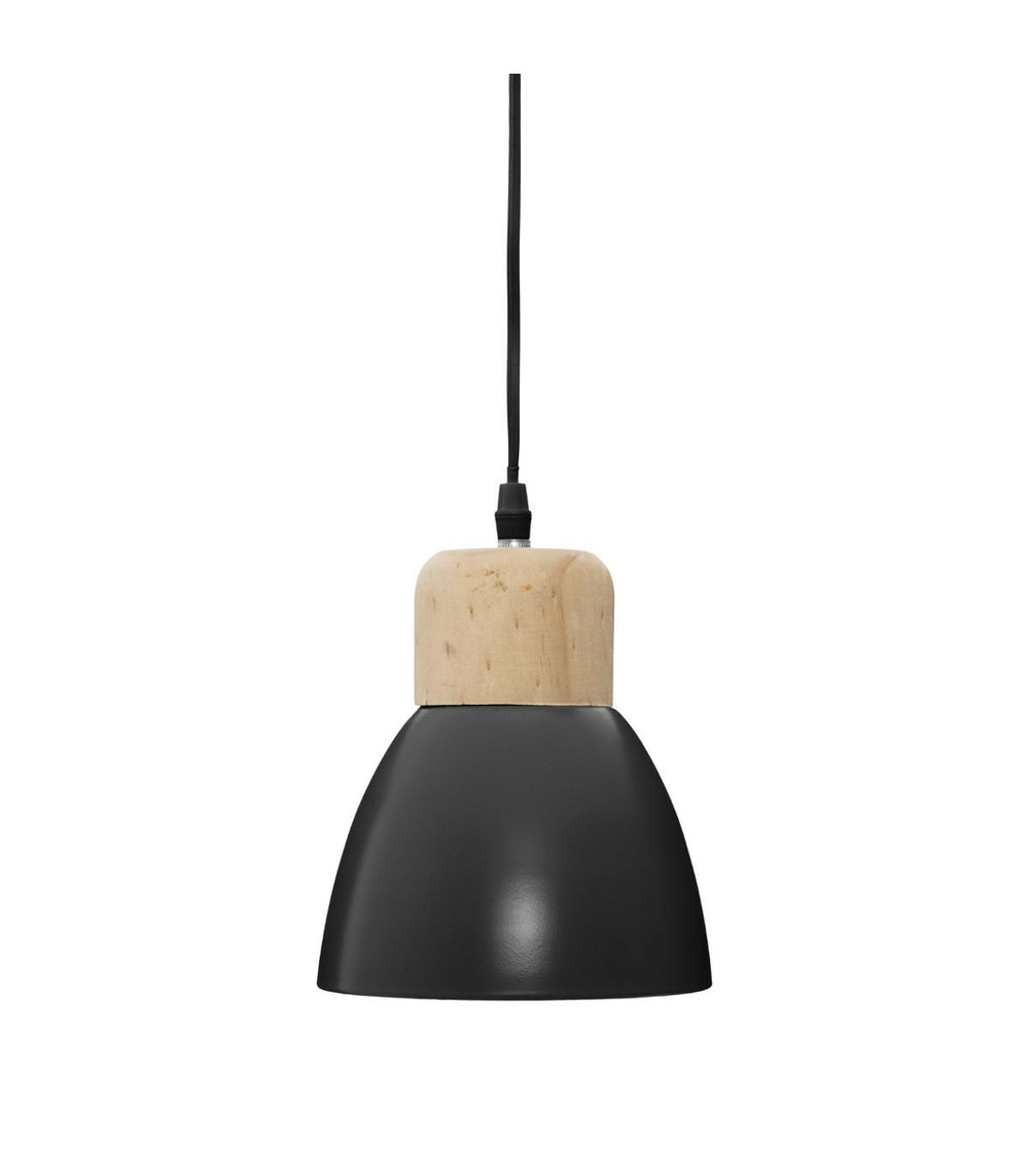 Luminaire suspension en bois et métal noir d 15 cm
