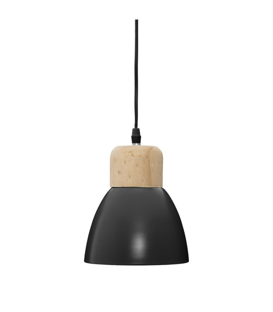 Luminaire suspension en bois et métal noir d 15 cm