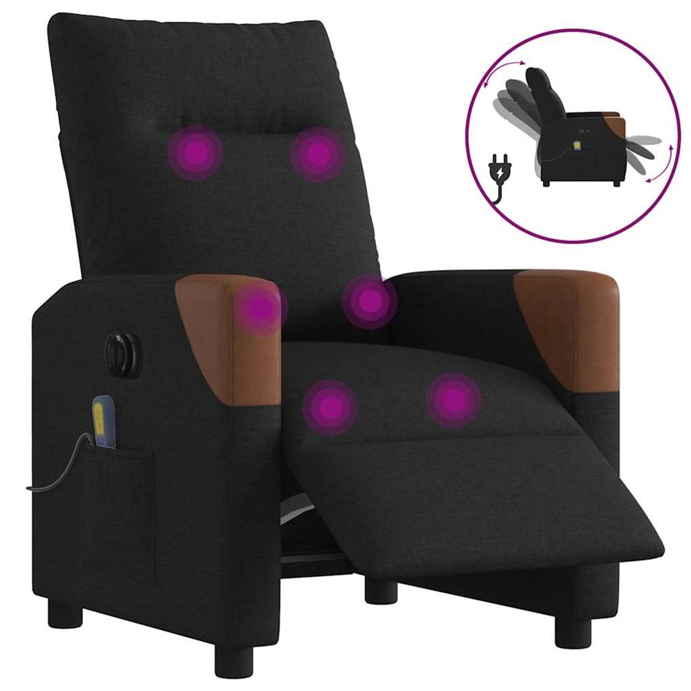 Fauteuil de massage inclinable électrique noir tissu