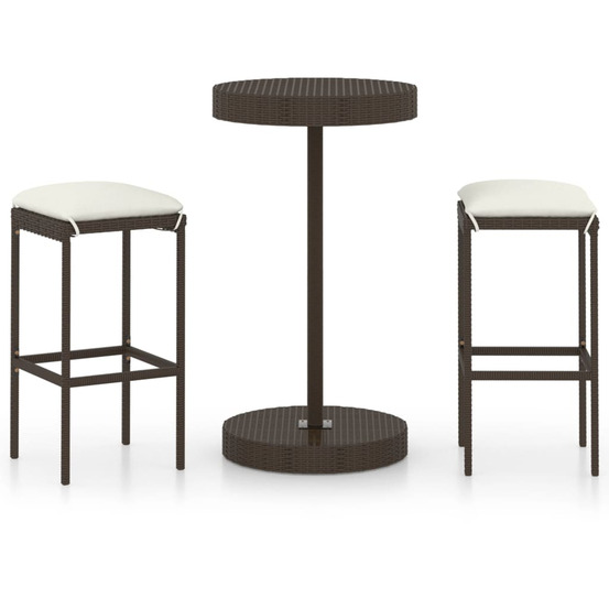 Ensemble de bar de jardin 3pcs coussins résine tressée marron