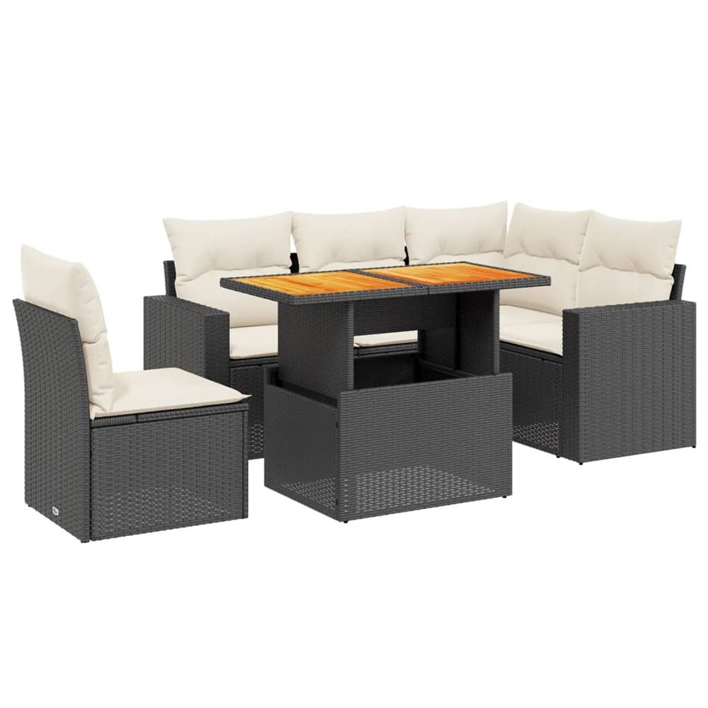 Salon de jardin 6 pcs avec coussins noir résine tressée