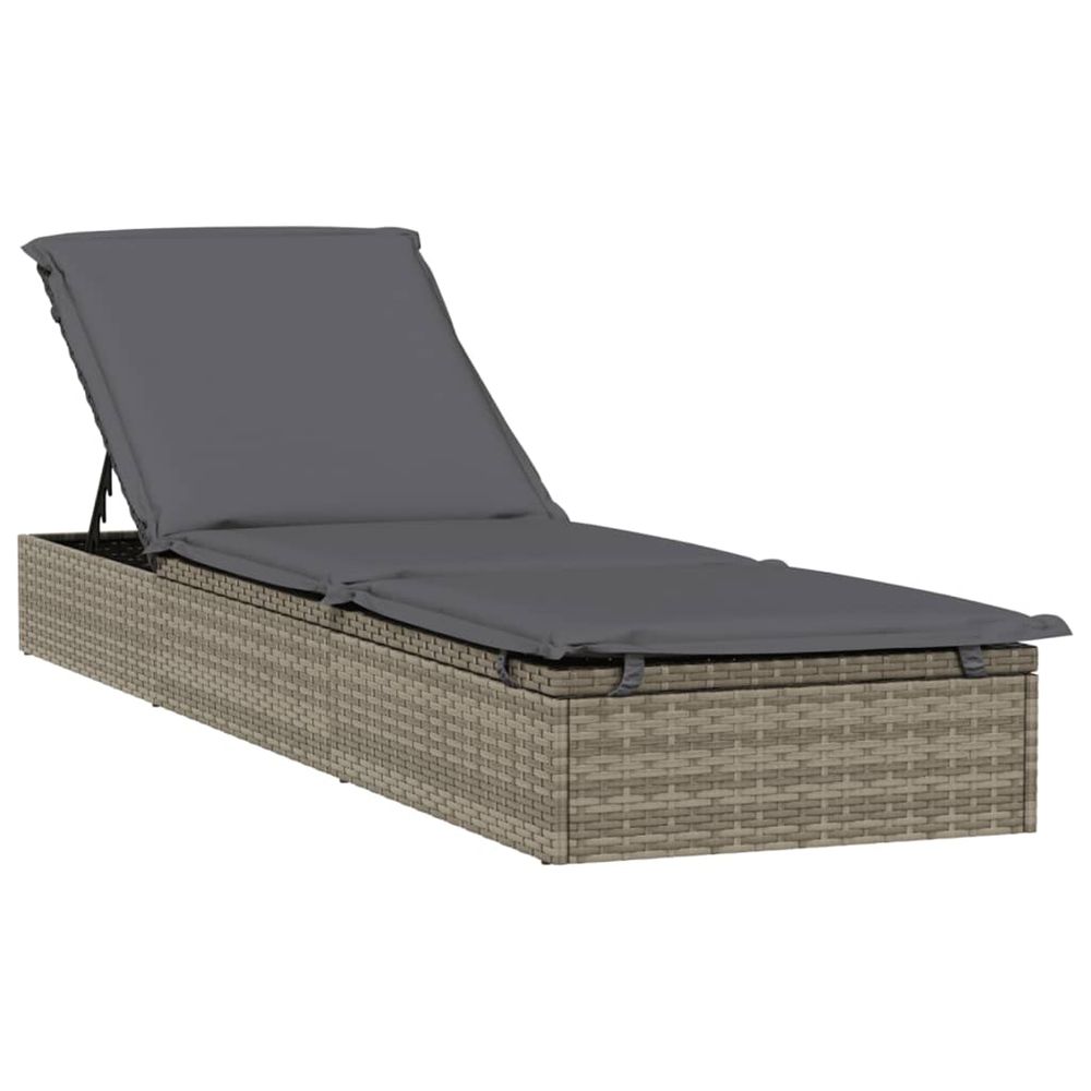 Chaise longue 1 pc avec coussin gris 201x55x62cm résine tressée bain de soleil