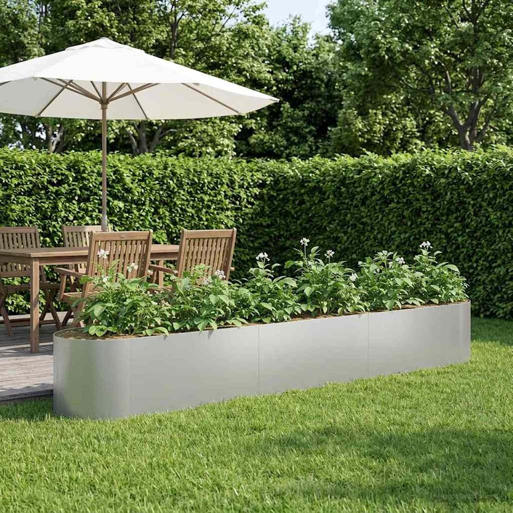 Carré potager surélevé acier galvanisé extérieur fond ouvert 300x40x40cm argent