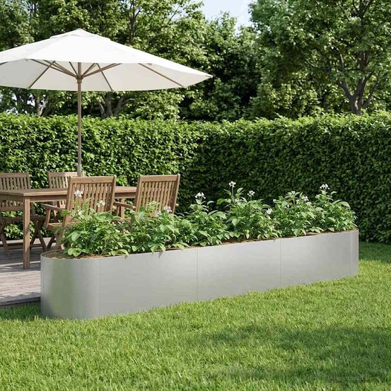 Carré potager surélevé acier galvanisé extérieur fond ouvert 300x40x40cm argent