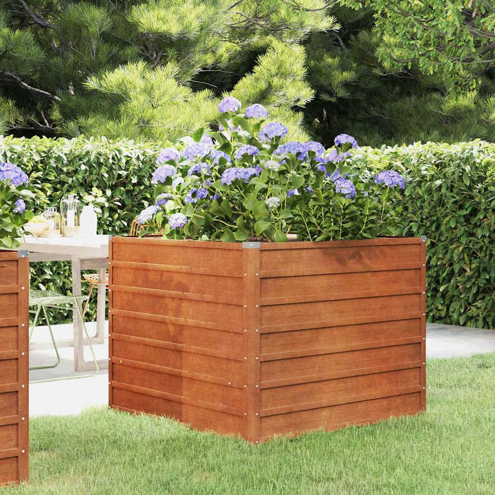Carré potager en acier corten look rouillé durable 100x100x77 cm