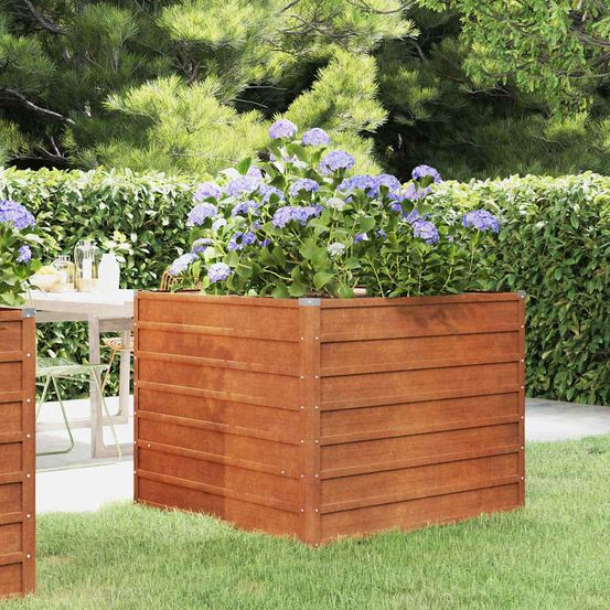 Carré potager en acier corten look rouillé durable 100x100x77 cm