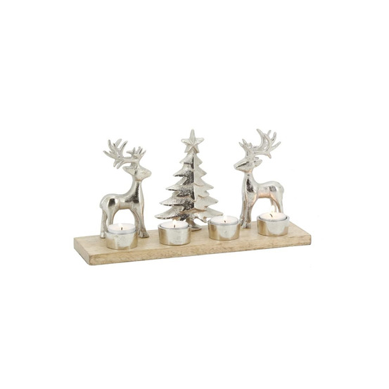 Support 4 bougies en aluminium et bois