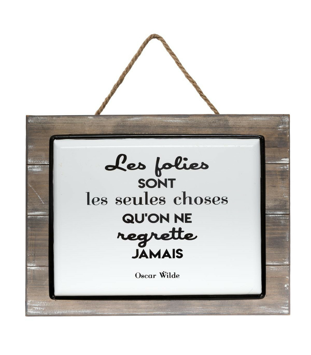 Plaque décorative en bois et métal céramique avec citation 40 x 30 cm