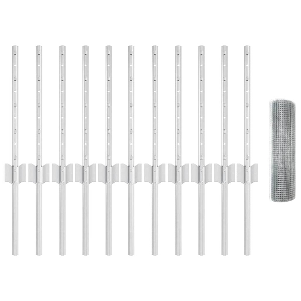 Clôture avec poteau argenté 0,4 x 25 m acier