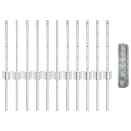 Clôture et poteau argent 0,4 x 25 m acier