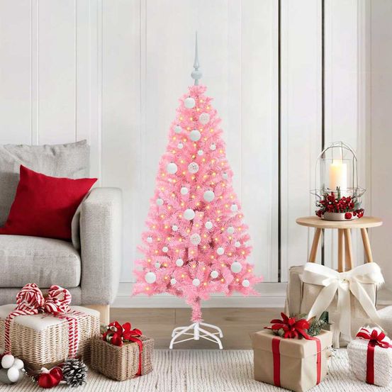 Sapin de noël design conique rose 120 cm pour intérieur et extérieur avec 150 led