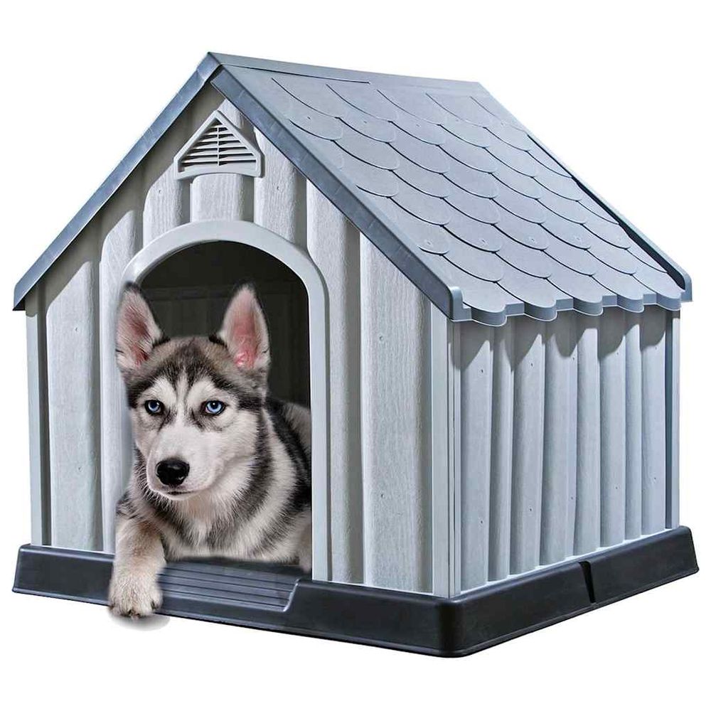 Niche chien plastique résistante intempéries plancher surélevé gris