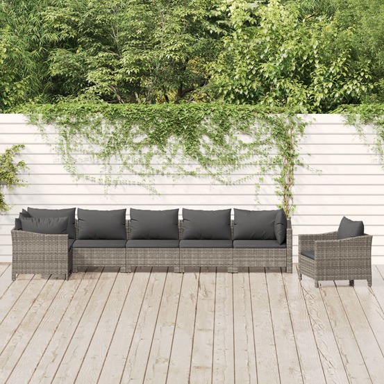 Salon de jardin 7 pcs avec coussins gris résine tressée