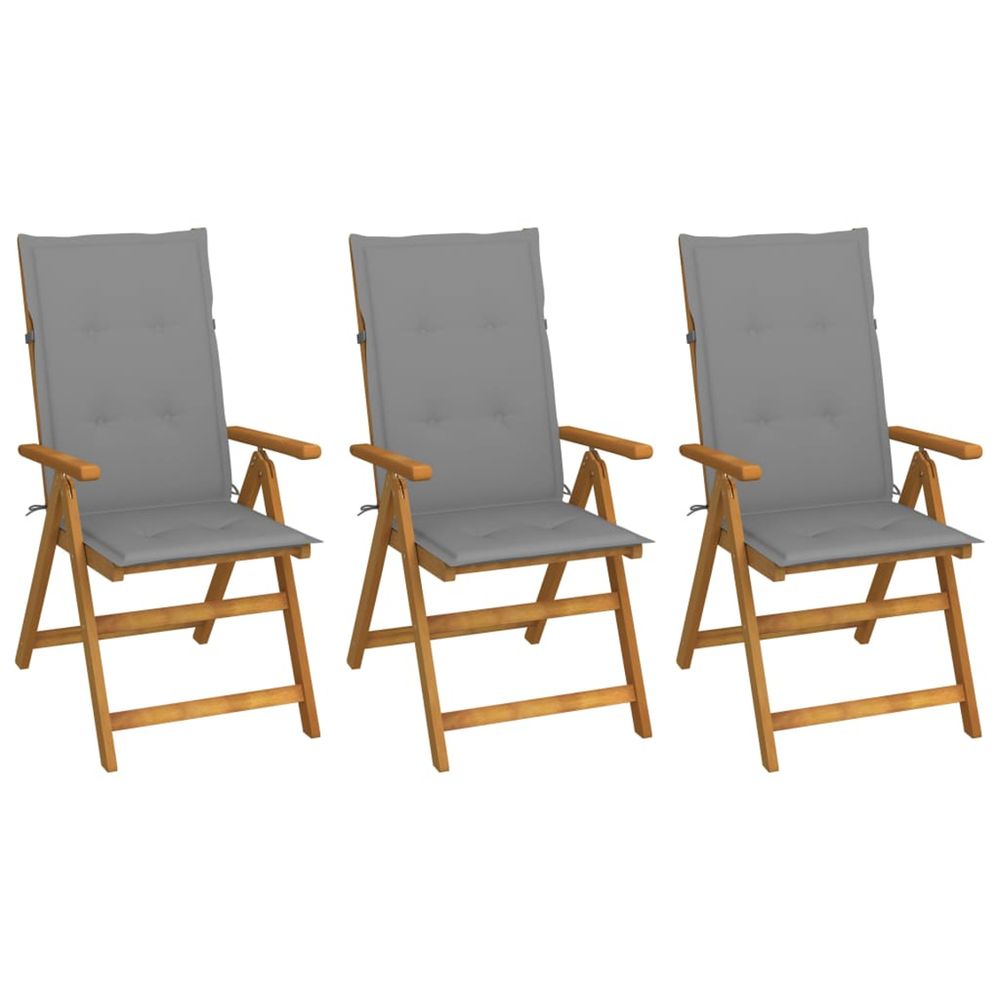 Chaises pliantes 3 pièces avec coussins en bois d'acacia massif