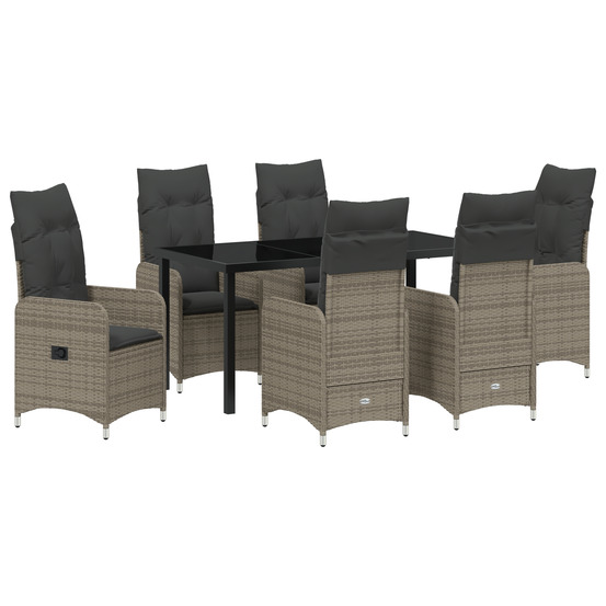 Set de repas de jardin de 7 pièces avec coussins en poly rattan gris