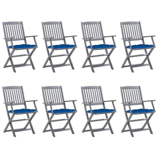 Chaises pliantes 8 pièces avec coussins en bois d'acacia massif