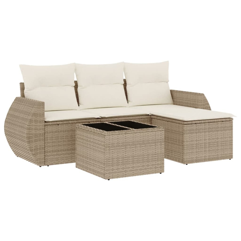 Salon de jardin avec coussins 5 pcs beige résine tressée