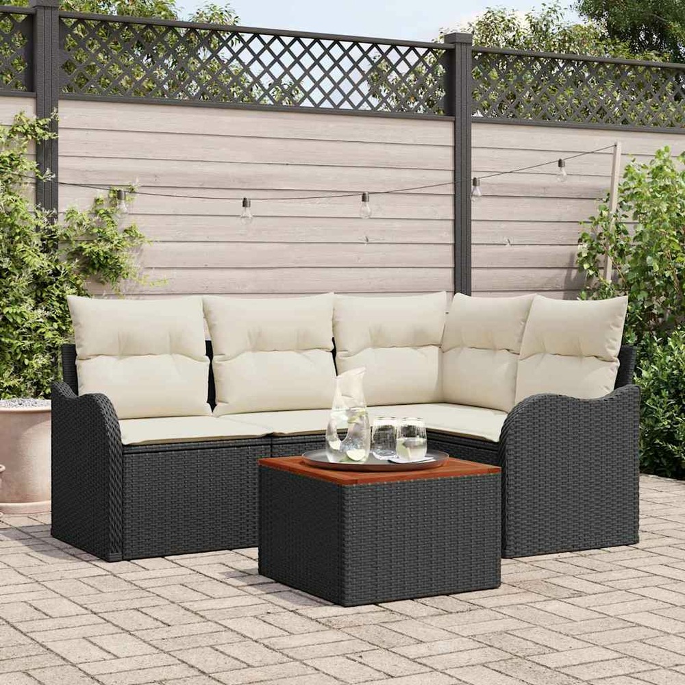 Ensemble de canapé de jardin avec coussin 5 pcs noir polyrotin