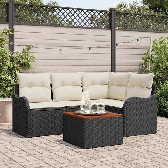 Ensemble de canapé de jardin avec coussin 5 pcs noir polyrotin