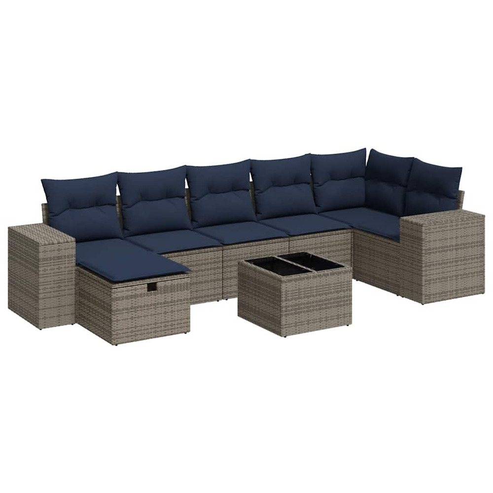 Salon de jardin 8 pcs avec coussins gris résine tressée