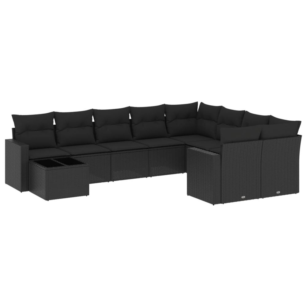Salon de jardin 10 pcs avec coussins noir résine tressée