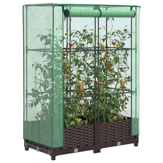 Jardinière surélevée aspect rotin avec serre pour potager de balcon 80x40x123 cm marron