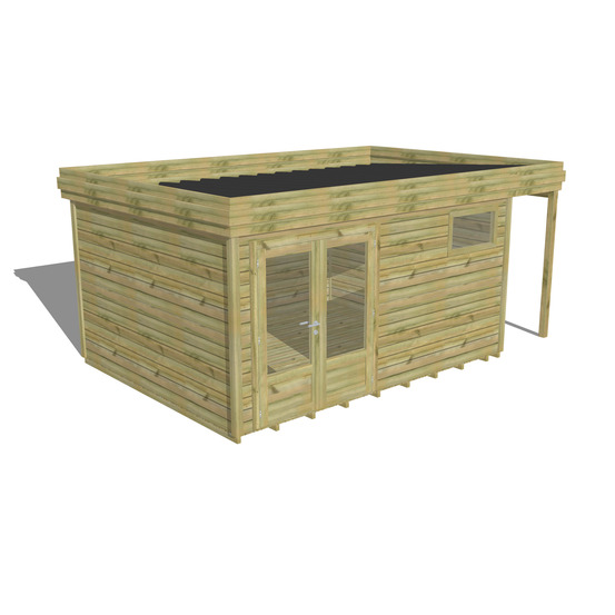 Abri de jardin bois pin traité autoclave 27mm - 5,34x3,44m / 18m2 - bac acier - plancher bois