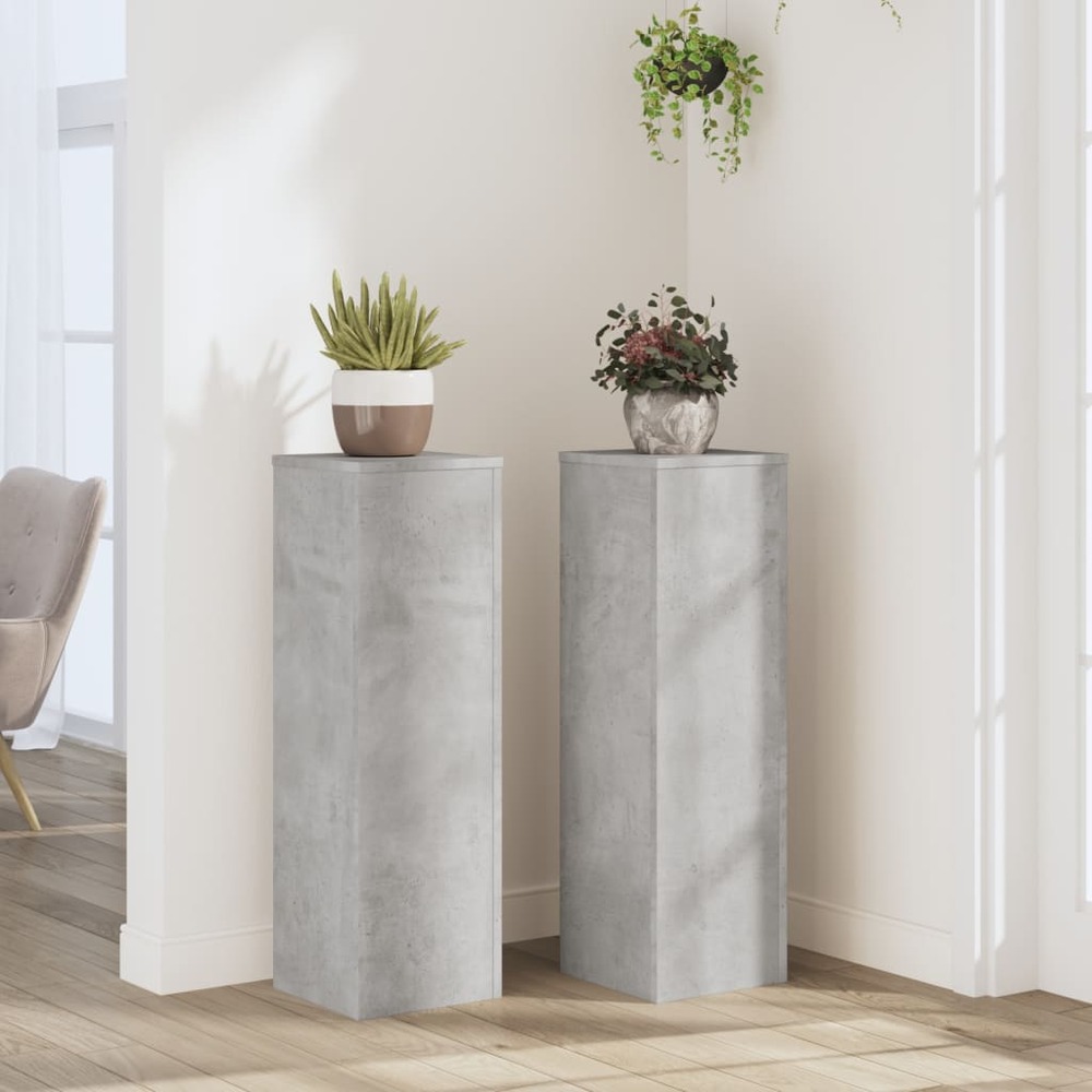 Supports pour plantes 2 pcs gris béton bois d'ingénierie