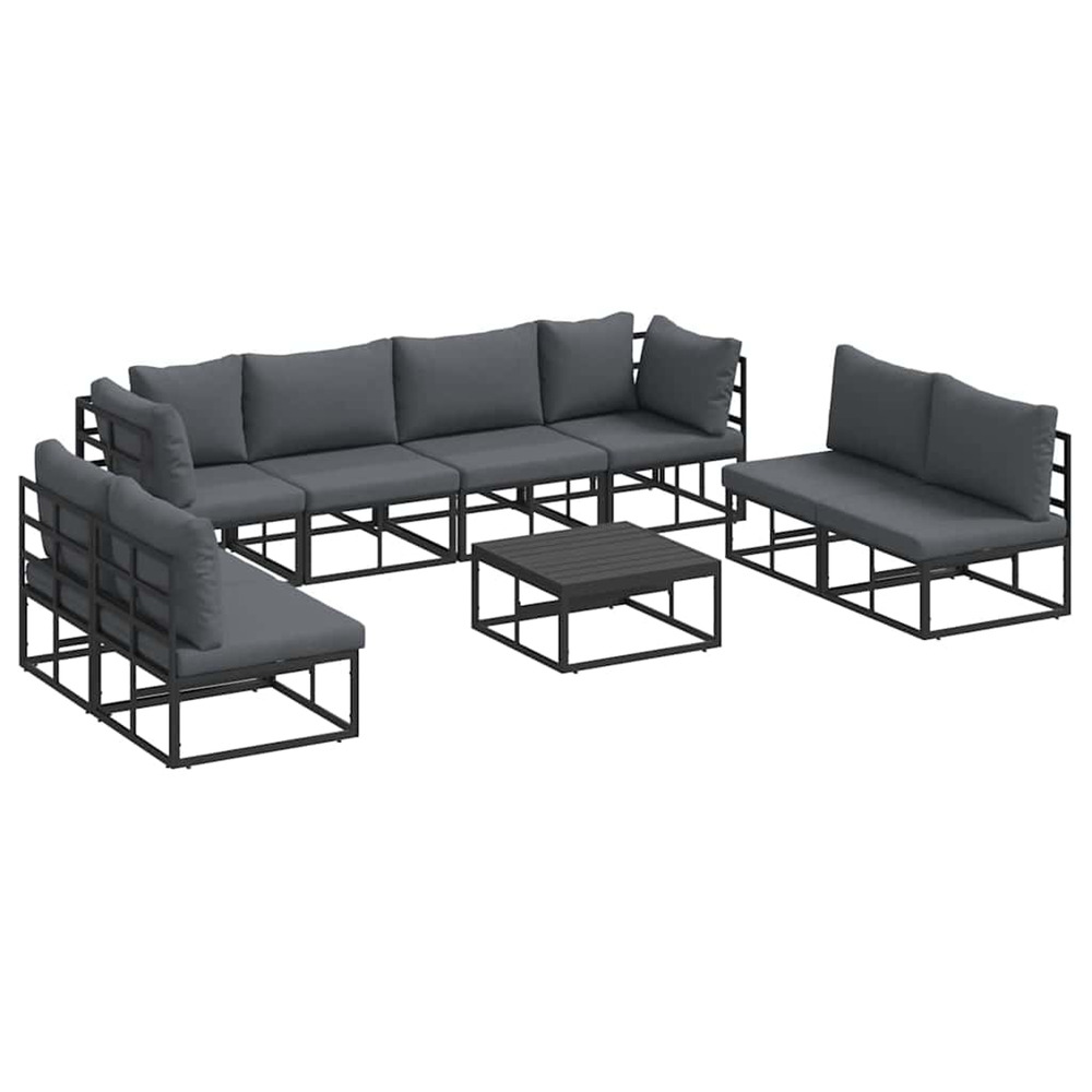 Ensemble de canapé de jardin avec coussin 9 pcs noir aluminium