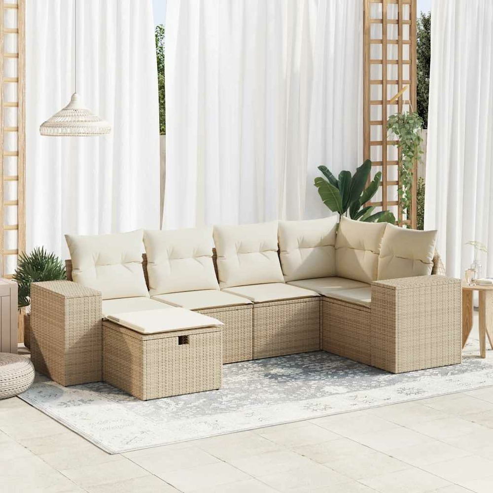 Salon de jardin avec coussins 6 pcs beige résine tressée