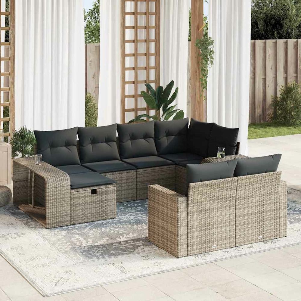Salon de jardin avec coussins 10 pcs gris résine tressée