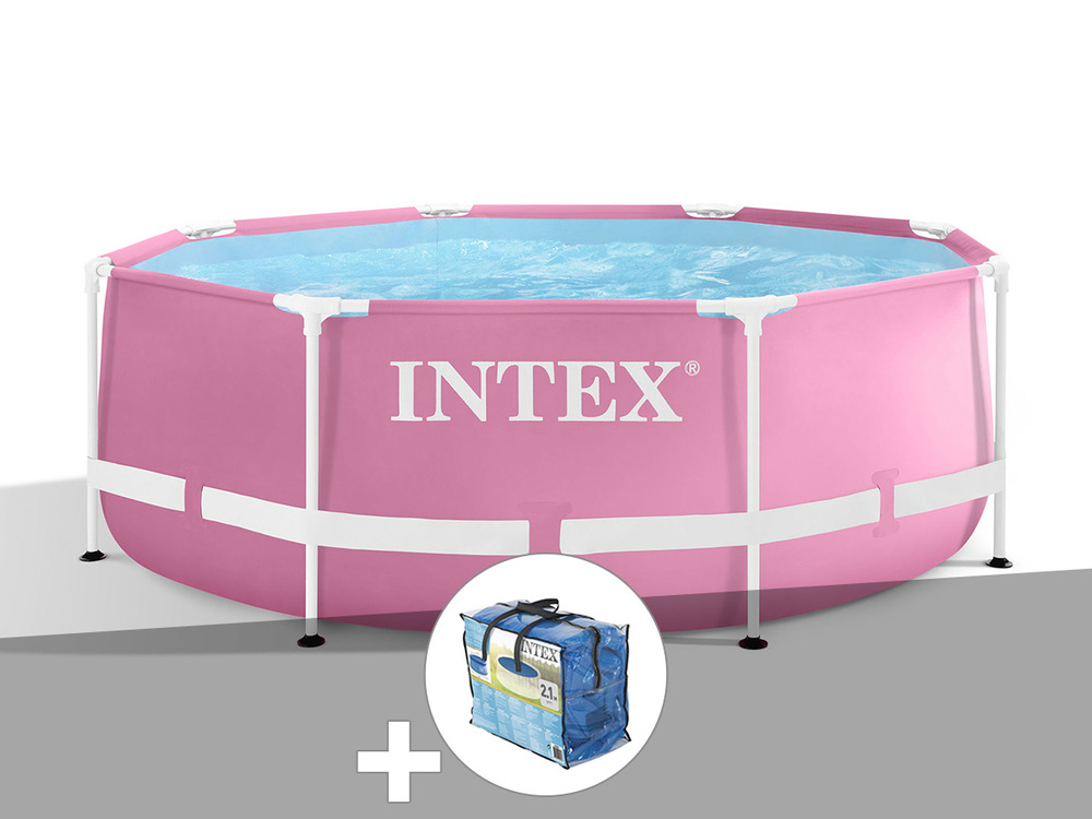 Kit piscine tubulaire  metal frame pink ronde 2,44 x 0,76 m + bâche à bulles