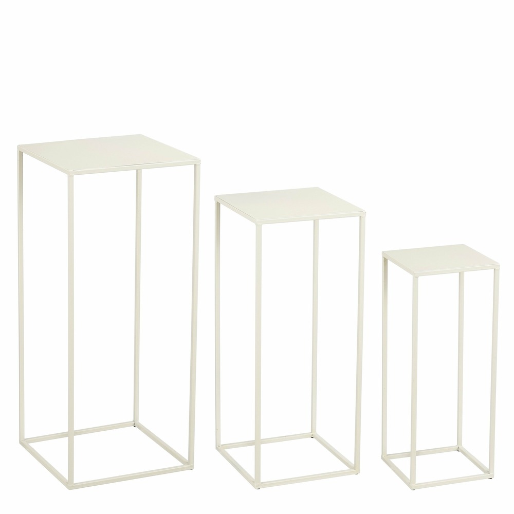 Mica decorations - lot de 3 tables d'appoint en métal blanc crème