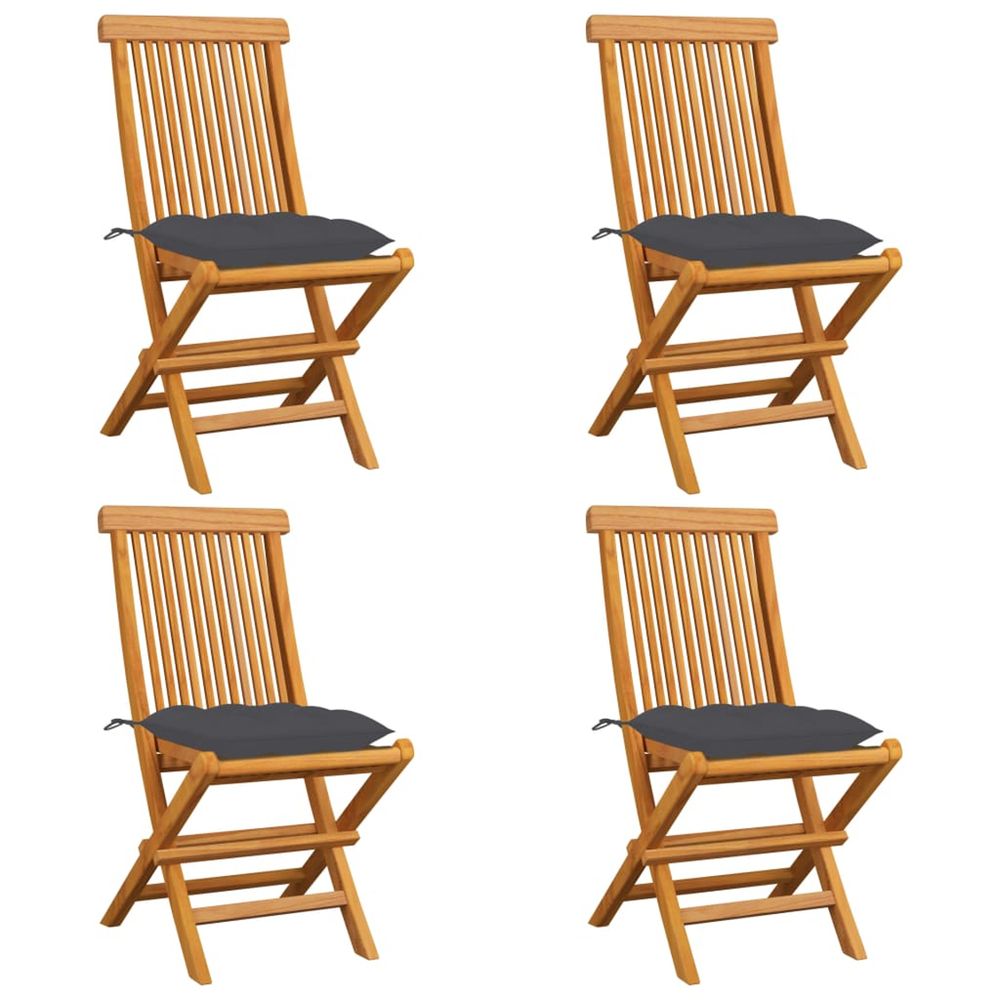 Chaises pliantes avec coussins anthracite, 4 pièces, en teck massif