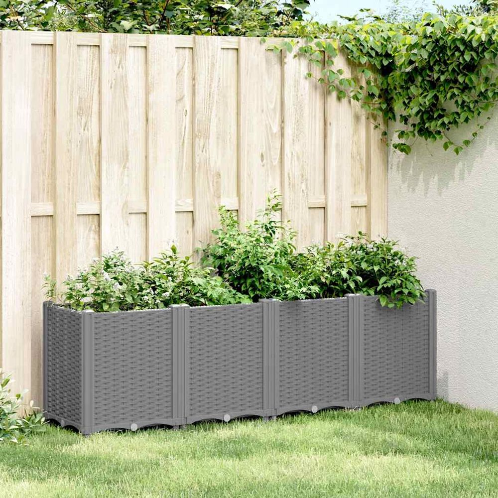 Jardinière modulable polypropylène pour jardin bac à fleurs aspect rotin 160x40x53 cm gris clair