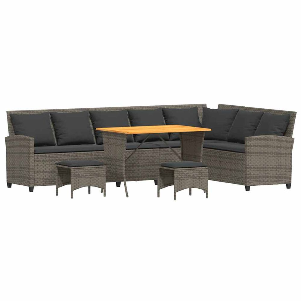 Salon de jardin 4 pcs avec coussins forme l gris résine tressée