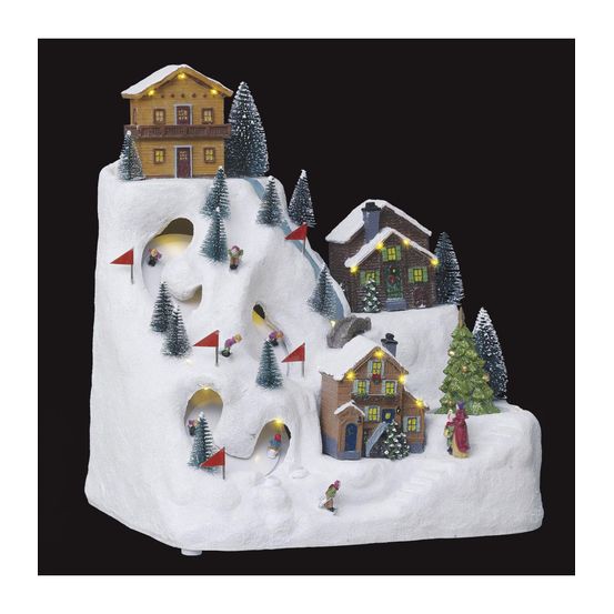 Village de noël lumineux et musical piste de ski animée