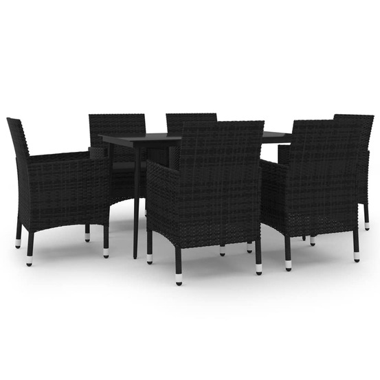 Ensemble à manger de jardin coussins 7 pcs résine tressée verre