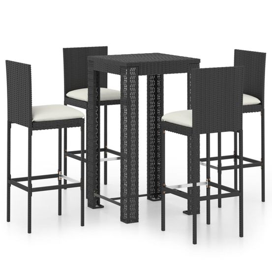 Ensemble de bar d'extérieur 5 pcs coussins résine tressée noir